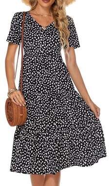 Berydress Women's Casual Tiered Midi Dress Black Floral Size M